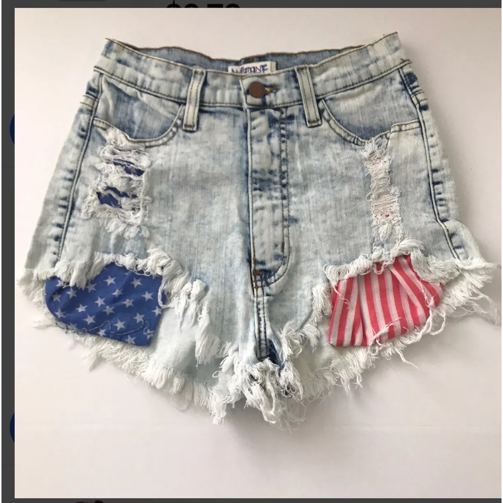 Red white and blue cut off jean shorts size 2.